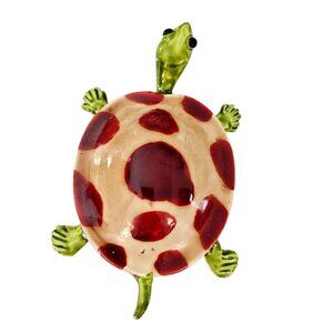Red Tan Spotted Turtle Brooch Green Enamel Pin J434